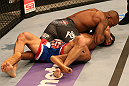 SAN JOSE, CA - JULY 11:   Francis Carmont (black shorts) attempts to submit Karlos Vemola during their middleweight bout at HP Pavilion on July 11, 2012 in San Jose, California.  (Photo by Ezra Shaw/Zuffa LLC/Zuffa LLC via Getty Images)  *** Local Caption *** Karlos Vemola; Francis Carmont