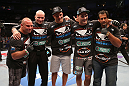 SAN JOSE, CA - JULY 11:   Chris Weidman (second from right) with his team at HP Pavilion on July 11, 2012 in San Jose, California.  (Photo by Ezra Shaw/Zuffa LLC/Zuffa LLC via Getty Images)  *** Local Caption *** Chris Weidman