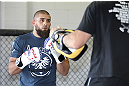 CALGARY, CANADA - JULY 18: Court McGee works out for the fans and media during the UFC 149 Open Workouts inside Champion's Creed Gym on July 18, 2012 in Calgary, Alberta, Canada.  (Photo by Jeff Bottari/Zuffa LLC/Zuffa LLC via Getty Images)