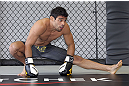 CALGARY, CANADA - JULY 18:  Renan Barao works out for the fans and media during the UFC 149 Open Workouts inside Champion's Creed Gym on July 18, 2012 in Calgary, Alberta, Canada.  (Photo by Jeff Bottari/Zuffa LLC/Zuffa LLC via Getty Images)