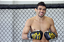 CALGARY, CANADA - JULY 18:  Renan Barao works out for the fans and media during the UFC 149 Open Workouts inside Champion's Creed Gym on July 18, 2012 in Calgary, Alberta, Canada.  (Photo by Jeff Bottari/Zuffa LLC/Zuffa LLC via Getty Images)