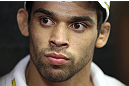 CALGARY, CANADA - JULY 18:  Renan Barao speaks to the media during the UFC 149 Open Workouts inside Champion's Creed Gym on July 18, 2012 in Calgary, Alberta, Canada.  (Photo by Jeff Bottari/Zuffa LLC/Zuffa LLC via Getty Images)