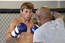 CALGARY, CANADA - JULY 18: Uriah Faber works out for the fans and media during the UFC 149 Open Workouts inside Champion's Creed Gym on July 18, 2012 in Calgary, Alberta, Canada.  (Photo by Jeff Bottari/Zuffa LLC/Zuffa LLC via Getty Images)