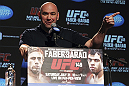 CALGARY, CANADA - JULY 19: UFC President Dana White attends the UFC 149 press conference at the Flames Central Sports Club on July 19, 2012 in Calgary, Alberta, Canada. (Photo by Jeff Bottari/Zuffa LLC/Zuffa LLC via Getty Images)