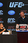 CALGARY, CANADA - JULY 19: Urijah Faber and UFC President Dana White share a moment on stage at the UFC 149 press conference at the Flames Central Sports Club on July 19, 2012 in Calgary, Alberta, Canada. (Photo by Jeff Bottari/Zuffa LLC/Zuffa LLC via Getty Images)