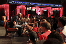 CALGARY, CANADA - JULY 19: UFC President Dana White fields questions from the media after the UFC 149 press conference at the Flames Central Sports Club on July 19, 2012 in Calgary, Alberta, Canada. (Photo by Jeff Bottari/Zuffa LLC/Zuffa LLC via Getty Images)