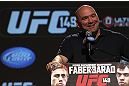 CALGARY, CANADA - JULY 19: UFC President Dana White attends the UFC 149 press conference at the Flames Central Sports Club on July 19, 2012 in Calgary, Alberta, Canada. (Photo by Jeff Bottari/Zuffa LLC/Zuffa LLC via Getty Images)