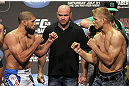 CALGARY, CANADA - JULY 20: Court McGee and Nick Ring face off at the UFC 149 weigh-in at the Scotiabank Saddledome on July 20, 2012 in Calgary, Alberta, Canada.  (Photo by Jeff Bottari/Zuffa LLC/Zuffa LLC via Getty Images)