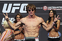 CALGARY, CANADA - JULY 20: Matthew Riddle makes weight at the UFC 149 weigh-in at the Scotiabank Saddledome on July 20, 2012 in Calgary, Alberta, Canada.  (Photo by Jeff Bottari/Zuffa LLC/Zuffa LLC via Getty Images)