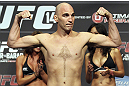 CALGARY, CANADA - JULY 20: Brian Ebersole makes weight at the UFC 149 weigh-in at the Scotiabank Saddledome on July 20, 2012 in Calgary, Alberta, Canada.  (Photo by Jeff Bottari/Zuffa LLC/Zuffa LLC via Getty Images)