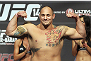 CALGARY, CANADA - JULY 20:  Shawn Jordan makes weight at the UFC 149 weigh-in at the Scotiabank Saddledome on July 20, 2012 in Calgary, Alberta, Canada.  (Photo by Jeff Bottari/Zuffa LLC/Zuffa LLC via Getty Images)
