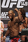 CALGARY, CANADA - JULY 20: Hector Lombard gestures to the crowd after he makes weight at the UFC 149 weigh-in at the Scotiabank Saddledome on July 20, 2012 in Calgary, Alberta, Canada.  (Photo by Jeff Bottari/Zuffa LLC/Zuffa LLC via Getty Images)