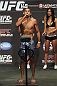 CALGARY, CANADA - JULY 20:  Renan Barao makes weight at the UFC 149 weigh-in at the Scotiabank Saddledome on July 20, 2012 in Calgary, Alberta, Canada.  (Photo by Jeff Bottari/Zuffa LLC/Zuffa LLC via Getty Images)