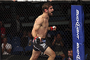 CALGARY, CANADA - JULY 21:  Antonio Carvalho celebrates after knocking out Daniel Pineda during their featherweight bout at UFC 149 inside the Scotiabank Saddledome on July 21, 2012 in Calgary, Alberta, Canada.  (Photo by Nick Laham/Zuffa LLC/Zuffa LLC via Getty Images)