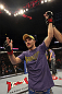 CALGARY, CANADA - JULY 21:  Bryan Caraway celebrates after defeating Mitch Gagnon during their bantamweight bout at UFC 149 inside the Scotiabank Saddledome on July 21, 2012 in Calgary, Alberta, Canada.  (Photo by Nick Laham/Zuffa LLC/Zuffa LLC via Getty Images)