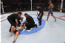 CALGARY, CANADA - JULY 21:  Francisco Rivera celebrates after defeating Roland Delorme during their bantamweight bout at UFC 149 inside the Scotiabank Saddledome on July 21, 2012 in Calgary, Alberta, Canada.  (Photo by Nick Laham/Zuffa LLC/Zuffa LLC via Getty Images)