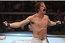 CALGARY, CANADA- JULY 21: Matthew Riddle celebrates after defeating Chris Clements during their welterweight bout at UFC 149 inside the Scotiabank Saddledome on July 21, 2012 in Calgary, Alberta, Canada.  (Photo by Nick Laham/Zuffa LLC/Zuffa LLC via Getty Images)
