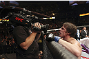 CALGARY, CANADA- JULY 21: Matthew Riddle celebrates after defeating Chris Clements during their welterweight bout at UFC 149 inside the Scotiabank Saddledome on July 21, 2012 in Calgary, Alberta, Canada.  (Photo by Nick Laham/Zuffa LLC/Zuffa LLC via Getty Images)