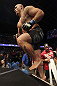 CALGARY, CANADA - JULY 21: Shawn Jordan enters the Octagon prior to his matchup against Cheick Kongo during their heavyweight bout at UFC 149 inside the Scotiabank Saddledome on July 21, 2012 in Calgary, Alberta, Canada.  (Photo by Nick Laham/Zuffa LLC/Zuffa LLC via Getty Images)