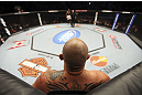 CALGARY, CANADA - JULY 21: Shawn Jordan stands in his corner of the Octagon after he hit Kongo with an accidental elbow below the belt during their heavyweight bout at UFC 149 inside the Scotiabank Saddledome on July 21, 2012 in Calgary, Alberta, Canada.  (Photo by Nick Laham/Zuffa LLC/Zuffa LLC via Getty Images)