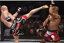 CALGARY, CANADA - JULY 21: (L-R) Tim Boetsch attempts to kick Hector Lombard during their middleweight bout at UFC 149 inside the Scotiabank Saddledome on July 21, 2012 in Calgary, Alberta, Canada.  (Photo by Nick Laham/Zuffa LLC/Zuffa LLC via Getty Images)