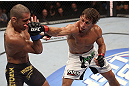 CALGARY, CANADA - JULY 21: (R-L) Urijah Faber throws a punch at Renan Barao during their UFC interim bantamweight championship bout at UFC 149 inside the Scotiabank Saddledome on July 21, 2012 in Calgary, Alberta, Canada.  (Photo by Nick Laham/Zuffa LLC/Zuffa LLC via Getty Images)