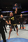 CALGARY, CANADA - JULY 21:  Renan Barao celebrates his victory over Urijah Faber during their UFC interim bantamweight championship bout at UFC 149 inside the Scotiabank Saddledome on July 21, 2012 in Calgary, Alberta, Canada.  (Photo by Nick Laham/Zuffa LLC/Zuffa LLC via Getty Images)