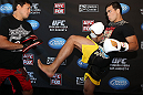 LOS ANGELES - AUGUST 01:  Lyoto Machida works out for the media during the UFC on FOX open workouts at the J.W. Marriott on August 1, 2012 in Los Angeles, California. (Photo by Josh Hedges/Zuffa LLC/Zuffa LLC via Getty Images)