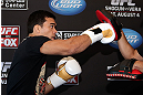LOS ANGELES - AUGUST 01:  Lyoto Machida works out for the media during the UFC on FOX open workouts at the J.W. Marriott on August 1, 2012 in Los Angeles, California. (Photo by Josh Hedges/Zuffa LLC/Zuffa LLC via Getty Images)