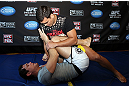 LOS ANGELES - AUGUST 01:  Lyoto Machida works out for the media during the UFC on FOX open workouts at the J.W. Marriott on August 1, 2012 in Los Angeles, California. (Photo by Josh Hedges/Zuffa LLC/Zuffa LLC via Getty Images)
