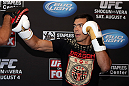 LOS ANGELES - AUGUST 01:  Lyoto Machida works out for the media during the UFC on FOX open workouts at the J.W. Marriott on August 1, 2012 in Los Angeles, California. (Photo by Josh Hedges/Zuffa LLC/Zuffa LLC via Getty Images)