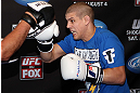 LOS ANGELES - AUGUST 01:  Joe Lauzon works out for the media during the UFC on FOX open workouts at the J.W. Marriott on August 1, 2012 in Los Angeles, California. (Photo by Josh Hedges/Zuffa LLC/Zuffa LLC via Getty Images)