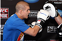LOS ANGELES - AUGUST 01:  Joe Lauzon works out for the media during the UFC on FOX open workouts at the J.W. Marriott on August 1, 2012 in Los Angeles, California. (Photo by Josh Hedges/Zuffa LLC/Zuffa LLC via Getty Images)
