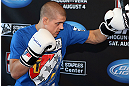 LOS ANGELES - AUGUST 01:  Joe Lauzon works out for the media during the UFC on FOX open workouts at the J.W. Marriott on August 1, 2012 in Los Angeles, California. (Photo by Josh Hedges/Zuffa LLC/Zuffa LLC via Getty Images)