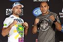 LOS ANGELES - AUGUST 02: (L-R) Opponents Mauricio ''Shogun'' Rua and Brandon Vera pose for photos during the UFC on FOX press conference at the J.W. Marriott on August 2, 2012 in Los Angeles, California. (Photo by Josh Hedges/Zuffa LLC/Zuffa LLC via Getty Images)