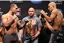 LOS ANGELES - AUGUST 03: (L-R) Opponents Mauricio ''Shogun'' Rua and Brandon Vera face off during the UFC on FOX weigh in at Staples Center on August 3, 2012 in Los Angeles, California. (Photo by Josh Hedges/Zuffa LLC/Zuffa LLC via Getty Images)