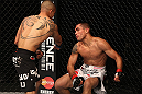 LOS ANGELES, CA - AUGUST 04:  Ulysses Gomez (R) goes down after John Moraga knocked him out in the first round during the UFC on FOX event at Staples Center on August 4, 2012 in Los Angeles, California.  (Photo by Josh Hedges/Zuffa LLC via Getty Images)