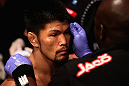 LOS ANGELES, CA - AUGUST 04:  Michihiro Omigawa prepares to take on Manny Gamburyan in his Featherweight bout at the UFC on FOX event at Staples Center on August 4, 2012 in Los Angeles, California.  (Photo by Josh Hedges/Zuffa LLC via Getty Images)