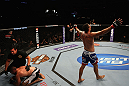 LOS ANGELES, CA - AUGUST 04:  Phil De Fries (R) celebrates his win over Oli Thompson by way of tap out during the UFC on FOX at Staples Center on August 4, 2012 in Los Angeles, California.  (Photo by Josh Hedges/Zuffa LLC via Getty Images)