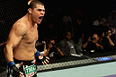 LOS ANGELES, CA - AUGUST 04:  Wagner Prado reacts after the referee stopped the bout due to an unintentional eye poke during the UFC on FOX at Staples Center on August 4, 2012 in Los Angeles, California. The bout was ruled no decision. (Photo by Josh Hedges/Zuffa LLC via Getty Images)