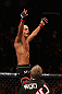 LOS ANGELES, CA - AUGUST 04:  Mike Swick celebrates defeating Damarques Johnson by way of TKO in the second round during the UFC on FOX at Staples Center on August 4, 2012 in Los Angeles, California.  (Photo by Josh Hedges/Zuffa LLC via Getty Images)