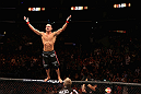 LOS ANGELES, CA - AUGUST 04:  Mike Swick celebrates defeating Damarques Johnson by way of TKO in the second round during the UFC on FOX at Staples Center on August 4, 2012 in Los Angeles, California.  (Photo by Josh Hedges/Zuffa LLC via Getty Images)