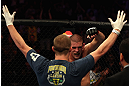 LOS ANGELES, CA - AUGUST 04:  Joe Lauzon celebrates after defeating Jamie Varner in their lightweight bout during the UFC on FOX at Staples Center on August 4, 2012 in Los Angeles, California. Lauzon secured submission by triangle choke.  (Photo by Josh Hedges/Zuffa LLC via Getty Images)