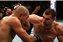 LOS ANGELES, CA - AUGUST 04:  Shogun Rua (R) exchanges stirkes with Brandon Vera (L) during the UFC on FOX at Staples Center on August 4, 2012 in Los Angeles, California. Rua defeated Vera by way of TKO in the fourth round. (Photo by Josh Hedges/Zuffa LLC/Zuffa LLC via Getty Images)