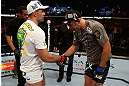 LOS ANGELES, CA - AUGUST 04:  Shogun Rua (L) is congratulated by Brandon Vera (R) after their light heavyweight bout during the UFC on FOX at Staples Center on August 4, 2012 in Los Angeles, California. Rua defeated Vera by way of TKO in the fourth round.  (Photo by Josh Hedges/Zuffa LLC/Zuffa LLC via Getty Images)