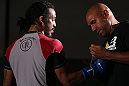DENVER, CO - AUGUST 08:  Benson Henderson works out for the media during the UFC 150 open workouts at the Muscle Pharm Sports Science Center on August 8, 2012 in Denver, Colorado. (Photo by Josh Hedges/Zuffa LLC/Zuffa LLC via Getty Images)