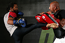 DENVER, CO - AUGUST 08:  Benson Henderson works out for the media during the UFC 150 open workouts at the Muscle Pharm Sports Science Center on August 8, 2012 in Denver, Colorado. (Photo by Josh Hedges/Zuffa LLC/Zuffa LLC via Getty Images)