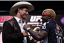 DENVER, CO - AUGUST 09:  (L-R) Opponents Donald "Cowboy" Cerrone and Melvin Guillard face off during the UFC 150 press conference at the Fillmore Auditorium on August 9, 2012 in Denver, Colorado. (Photo by Josh Hedges/Zuffa LLC/Zuffa LLC via Getty Images)