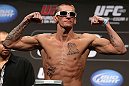 DENVER, CO - AUGUST 10:  Dustin Pague makes weight during the UFC 150 weigh in at Pepsi Center on August 10, 2012 in Denver, Colorado. (Photo by Josh Hedges/Zuffa LLC/Zuffa LLC via Getty Images)
