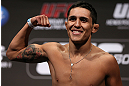 DENVER, CO - AUGUST 10:  Erik Perez makes weight during the UFC 150 weigh in at Pepsi Center on August 10, 2012 in Denver, Colorado. (Photo by Josh Hedges/Zuffa LLC/Zuffa LLC via Getty Images)